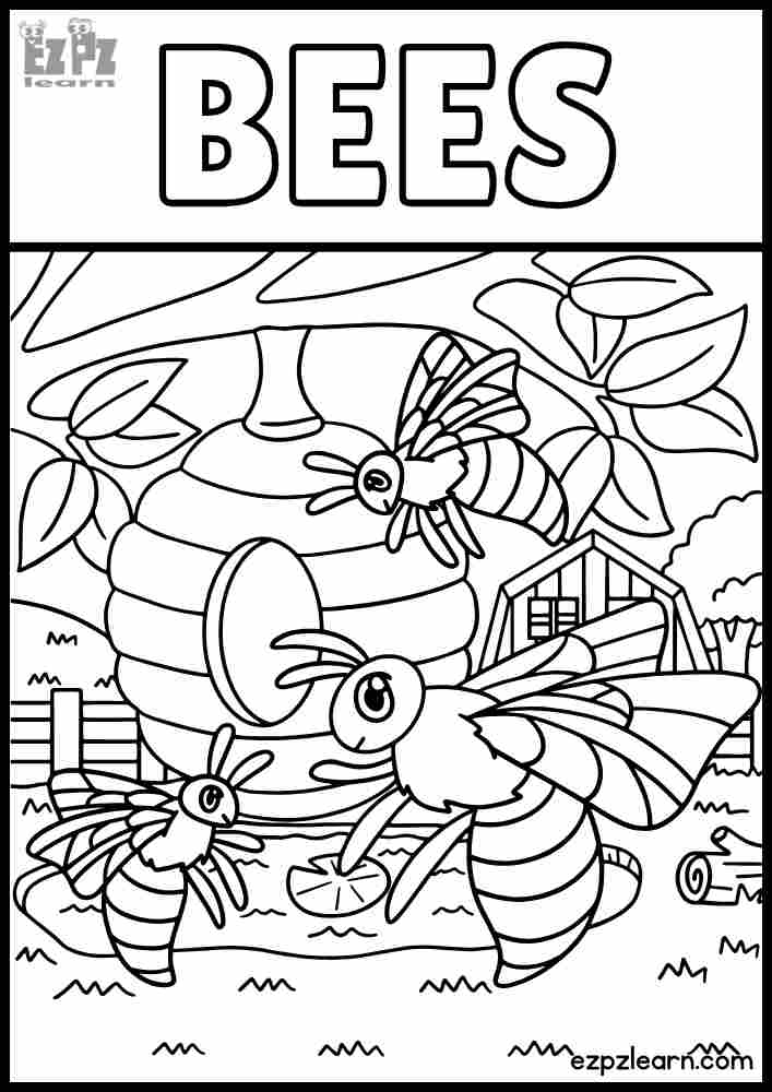 Bees Insects and Bugs Interactive Coloring Page. Online Coloring